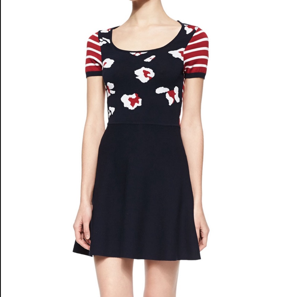 NWT RED Valentino Leopard Intarsia Short-Sleeve Dress, Size Large